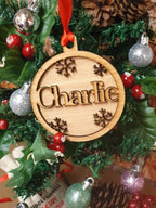 Acrylic and wood personalised Christmas bauble, hanging decoration. Any name! Choice of colour!