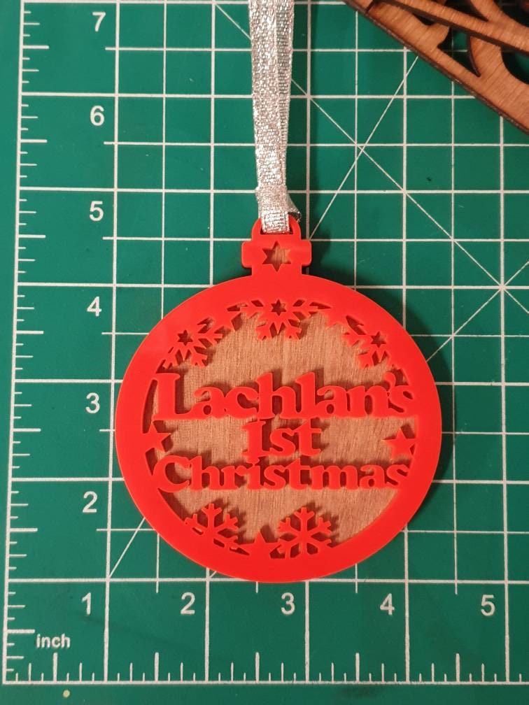 Babys 1st Christmas personolised bauble, acrylic or wood, made to order. Lovely Christmas gift!