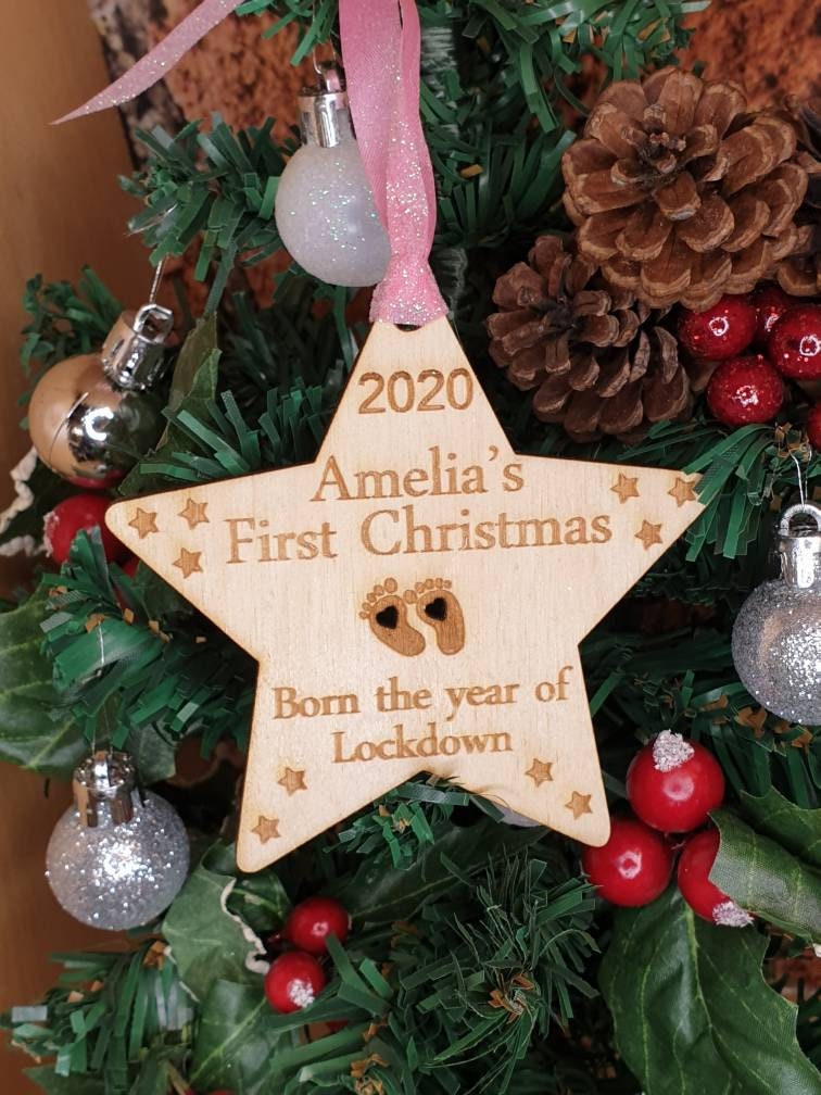 Personolised bespoke First Christmas covid lockdown bauble! One to remember! Keepsake gift? 1st xmas.