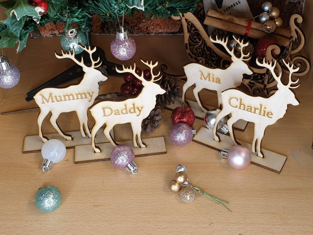 Reindeer, deer, stag place card, place name, table decoration, personalised, bespoke, family, wedding table? Party? Reception?