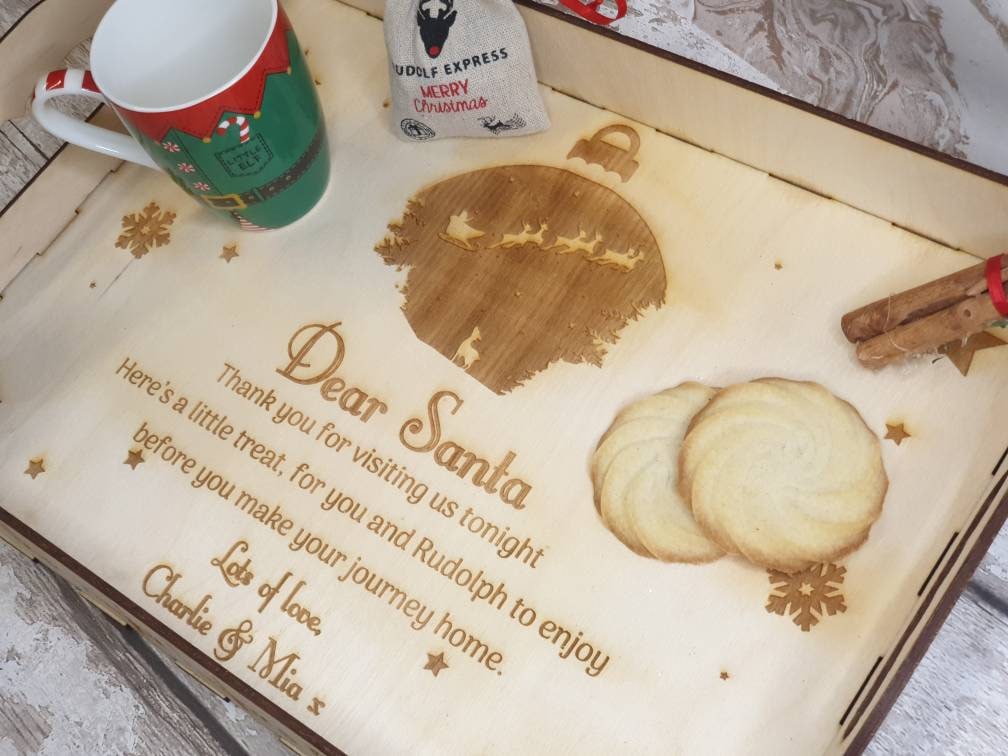 Personolised Christmas eve tray for Santa and Rudolf. Keepsake. Bespoke. Xmas. Santa. Tradition.