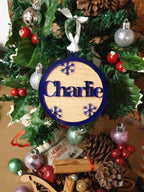 Acrylic and wood personalised Christmas bauble, hanging decoration. Any name! Choice of colour!