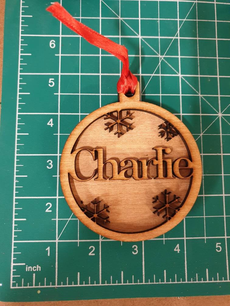 Acrylic and wood personalised Christmas bauble, hanging decoration. Any name! Choice of colour!