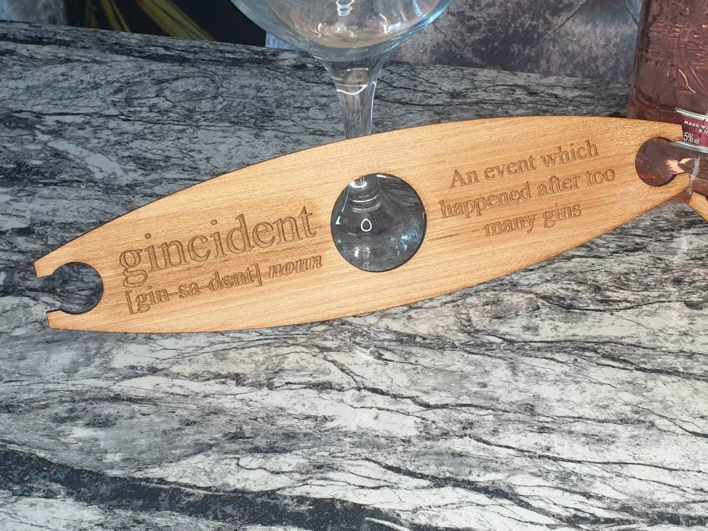 personalised Gin butler, bar butler, ginvincible, gincident, glass holder, valentines gift, gin lover, great present, mothers day, fathers.