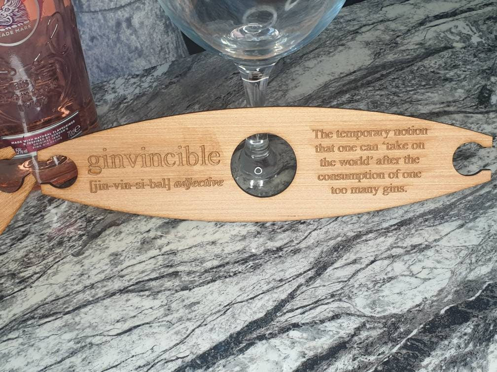 personalised Gin butler, bar butler, ginvincible, gincident, glass holder, valentines gift, gin lover, great present, mothers day, fathers.