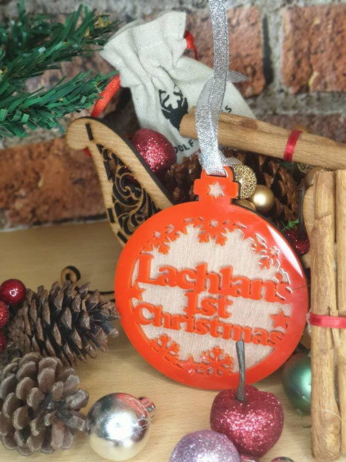 Babys 1st Christmas personolised bauble, acrylic or wood, made to order. Lovely Christmas gift!
