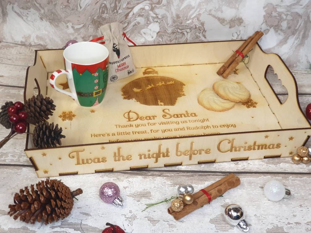 Personolised Christmas eve tray for Santa and Rudolf. Keepsake. Bespoke. Xmas. Santa. Tradition.