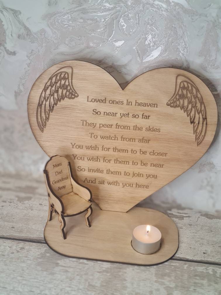 Personalised rememberance candle ornament to remember loved ones, great gift, present, bereavement chair, candle holder, angel love heart