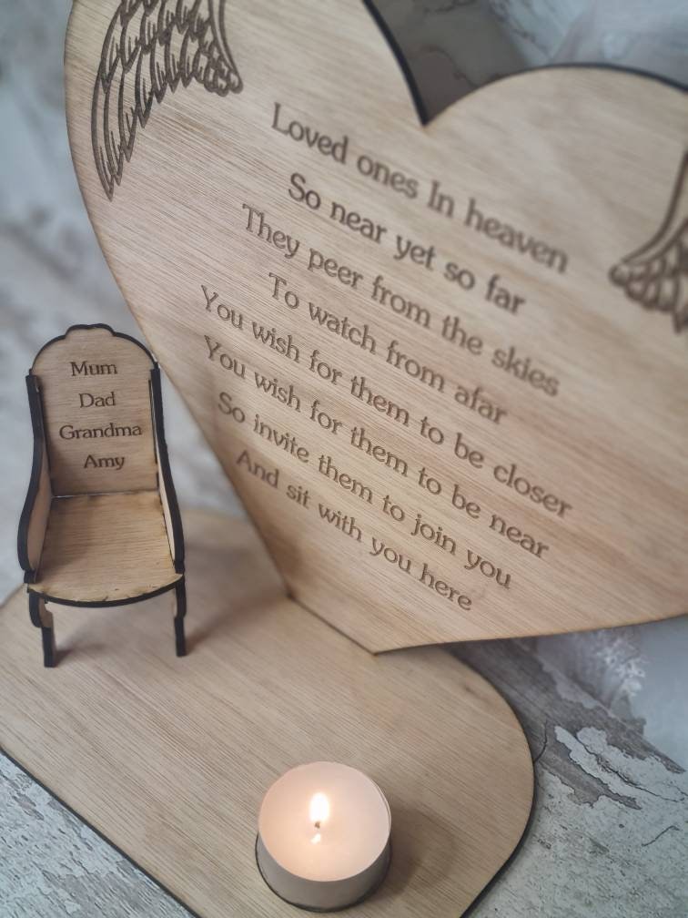 Personalised rememberance candle ornament to remember loved ones, great gift, present, bereavement chair, candle holder, angel love heart