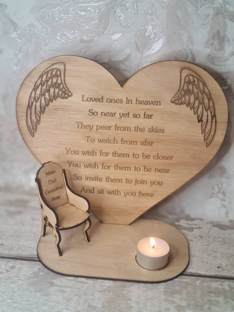 Personalised rememberance candle ornament to remember loved ones, great gift, present, bereavement chair, candle holder, angel love heart