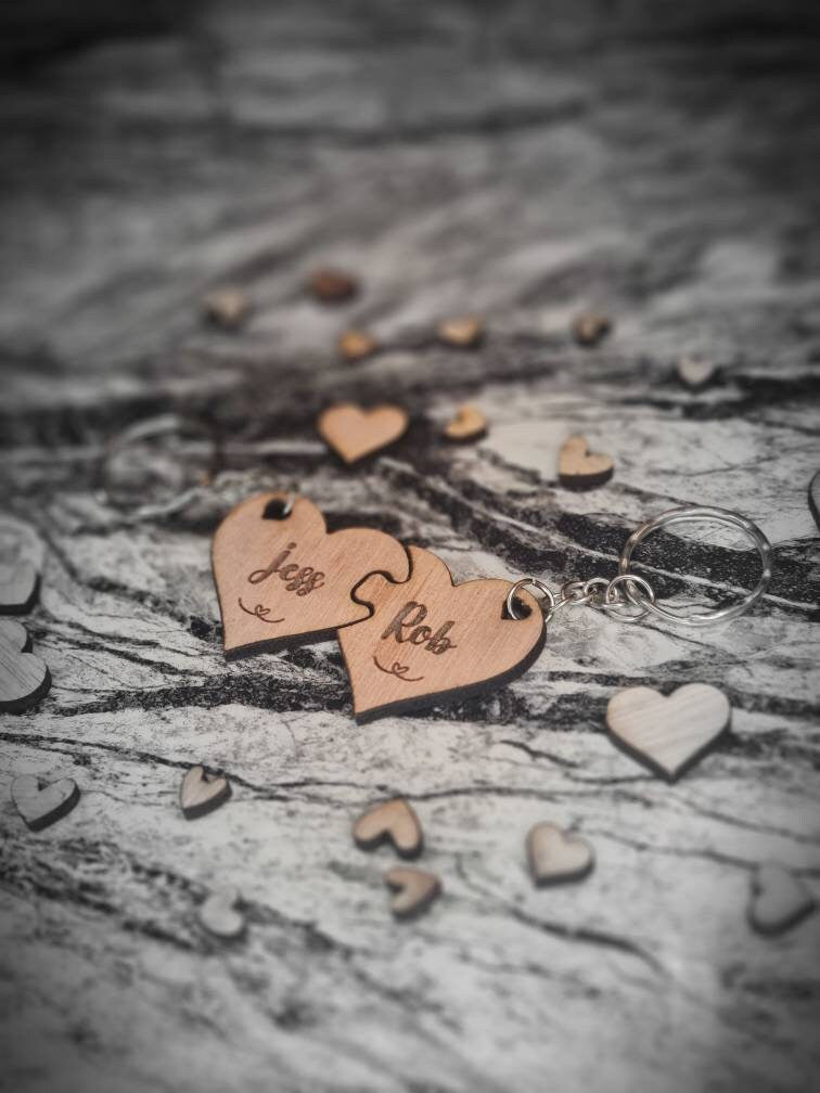 Personolised interlocking heart puzzle pieces x2 keychains, valentines, birthday, anniversary, wedding, friends, Christmas gift.