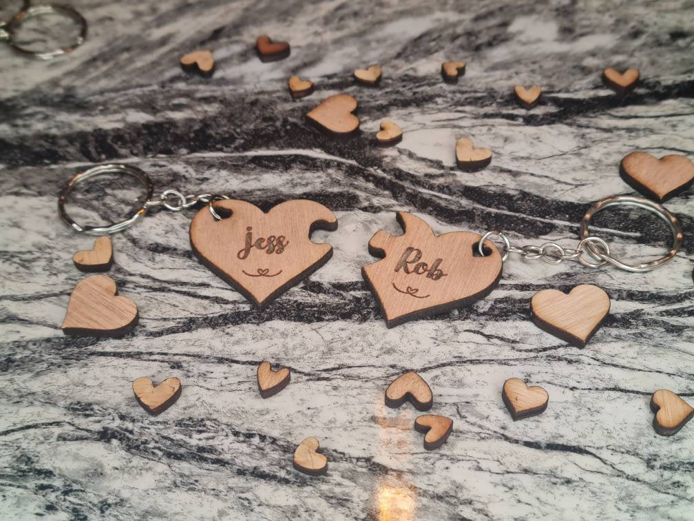 Personolised interlocking heart puzzle pieces x2 keychains, valentines, birthday, anniversary, wedding, friends, Christmas gift.