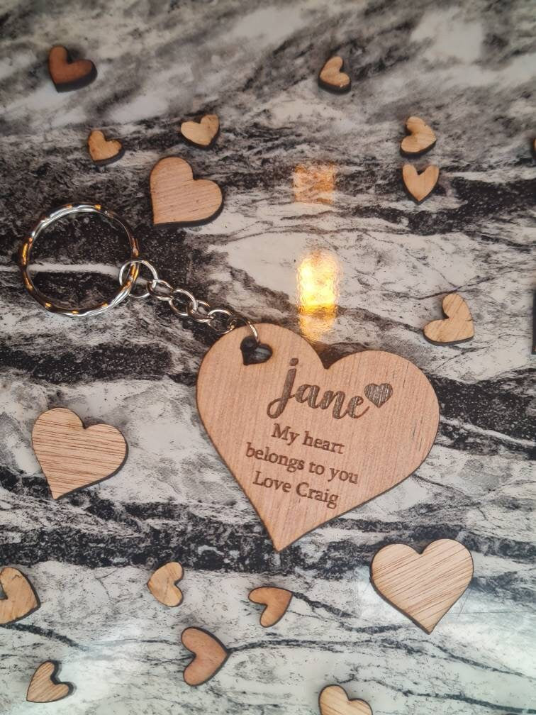 Personolised my heart belongs to you keychain, valentines, birthday, anniversary, wedding, fathers day, new baby, friends, Christmas gift