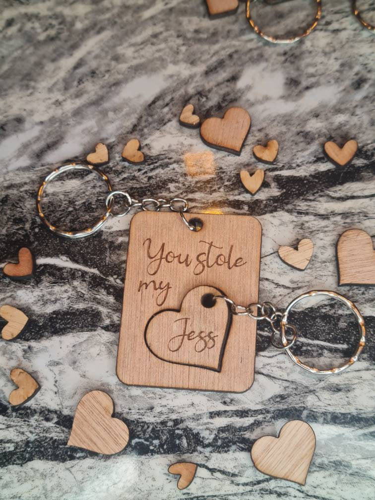 You stole my heart personolised keychain x2, valentines, birthday, anniversary, wedding, fathers day, new baby, friends, Christmas gift