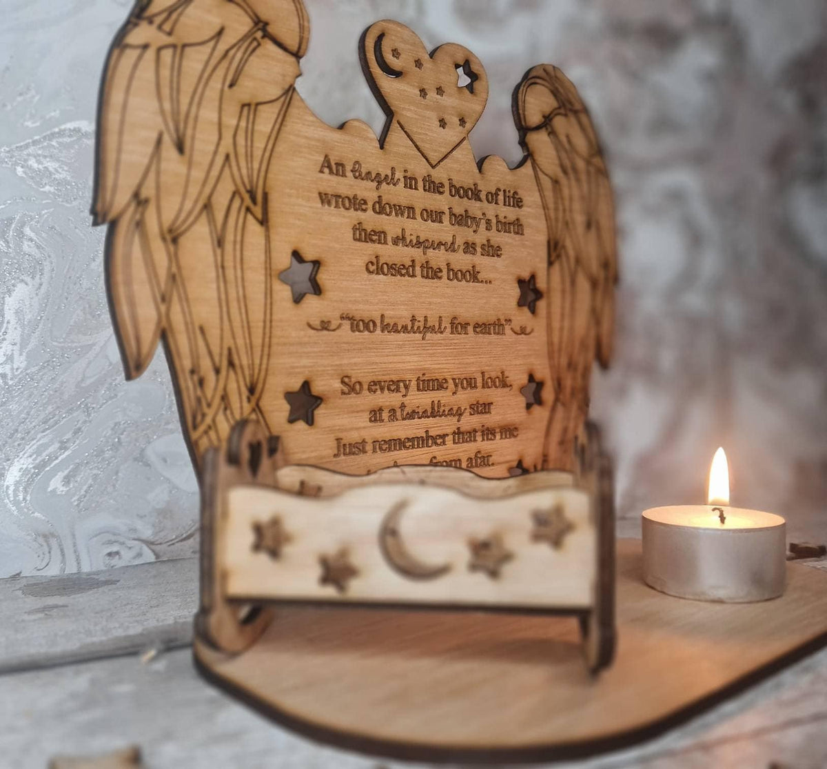 personalised baby memorial candle holder with poem. Stunning rememberance item. Display, memories, lost child, anniversary of death, birth.