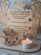 personalised baby memorial candle holder with poem. Stunning rememberance item. Display, memories, lost child, anniversary of death, birth.