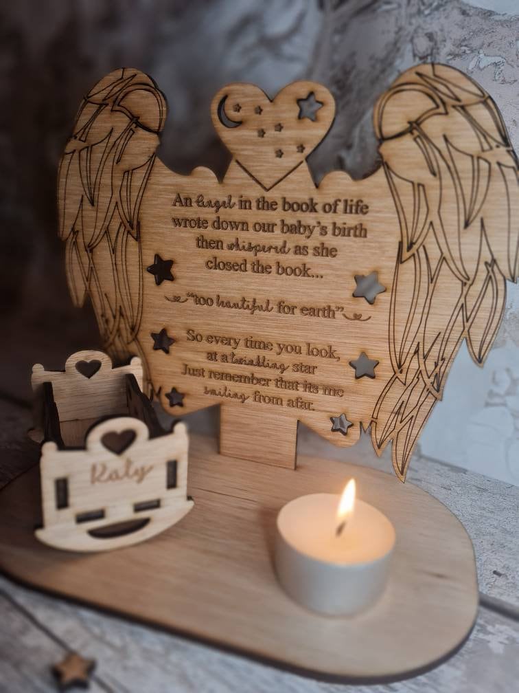 personalised baby memorial candle holder with poem. Stunning rememberance item. Display, memories, lost child, anniversary of death, birth.