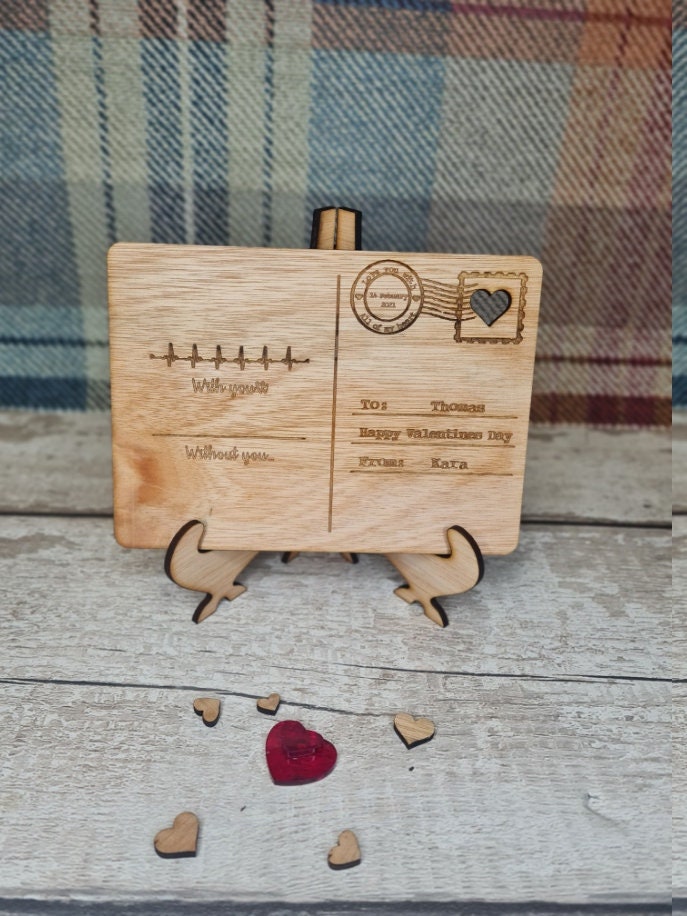 Personolised Heartbeat valentines Post Card including stand, birthday, anniversary, wedding, mothers day, new baby, friends, greetings