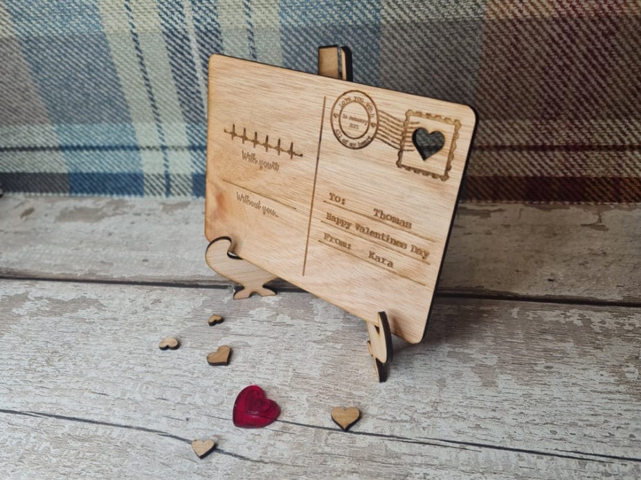 Personolised Heartbeat valentines Post Card including stand, birthday, anniversary, wedding, mothers day, new baby, friends, greetings