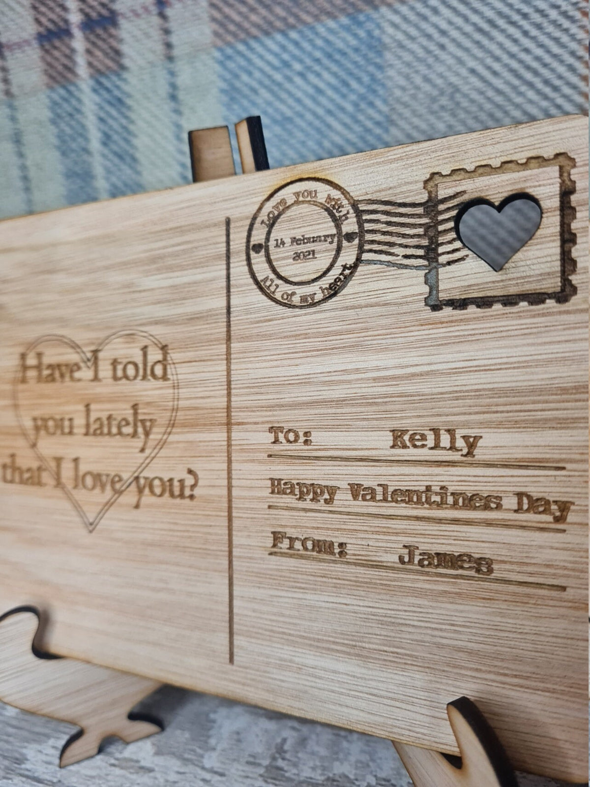 Personolised valentines Post Card including stand, birthday, anniversary, wedding, mothers day, new baby, friends, greetings