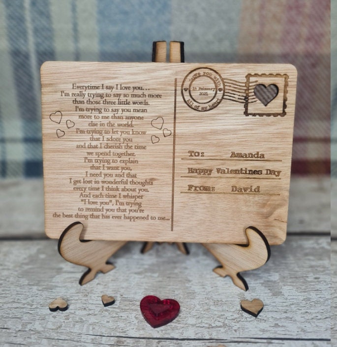 Personolised Poem valentines Post Card including stand, birthday, anniversary, wedding, mothers day, new baby, friends, greetings