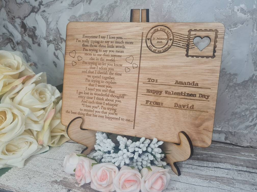 Personolised Poem valentines Post Card including stand, birthday, anniversary, wedding, mothers day, new baby, friends, greetings