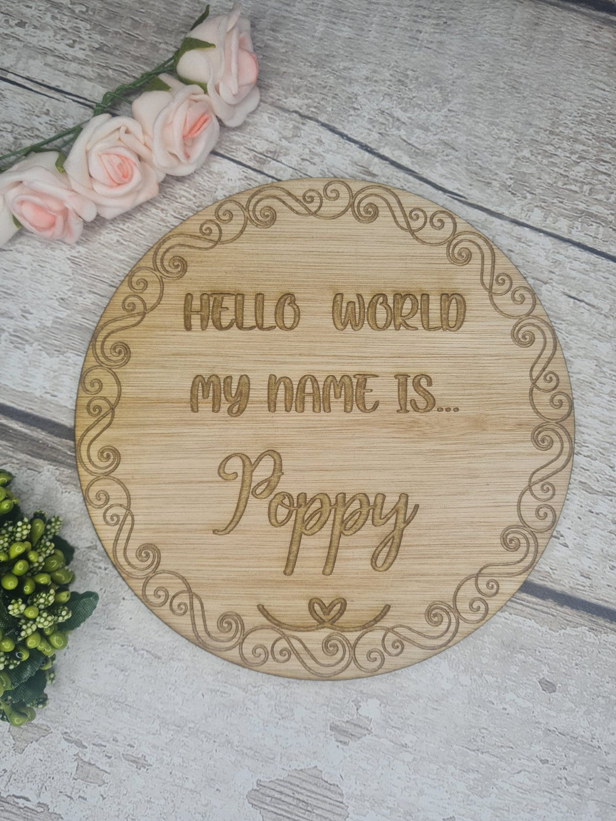 personalised Hello World Birth Announcement Plaque - Baby Name Sign - Name Reveal - Newborn Gift - Photography Prop - New Baby - Flatlay