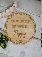 personalised Hello World Birth Announcement Plaque - Baby Name Sign - Name Reveal - Newborn Gift - Photography Prop - New Baby - Flatlay