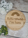 Hello World Birth Announcement Plaque - Baby Sign - Birth Reveal - Newborn Gift - Photography Prop - New Baby - Flatlay