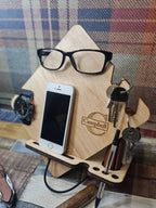 Personalised bedside clutter tidy, phone docking Station, holder, charger, glasses holder, wallet, keys, him, her