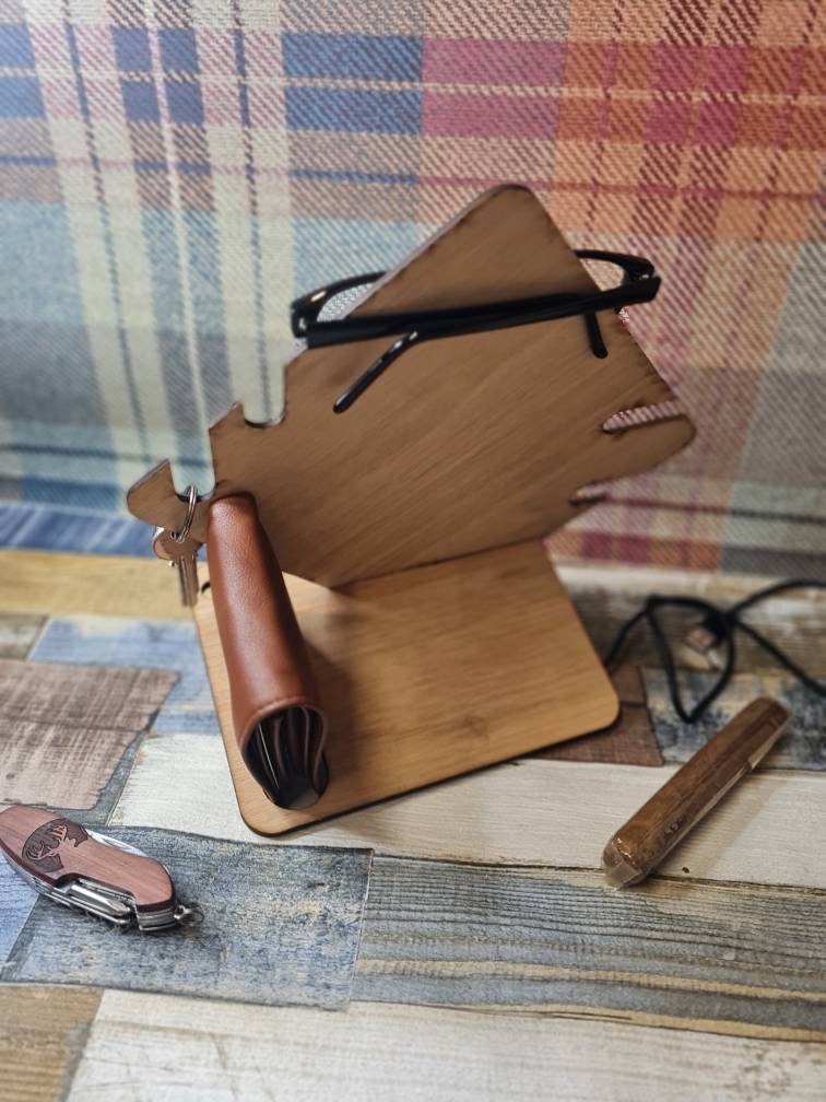 Personalised bedside clutter tidy, phone docking Station, holder, charger, glasses holder, wallet, keys, him, her