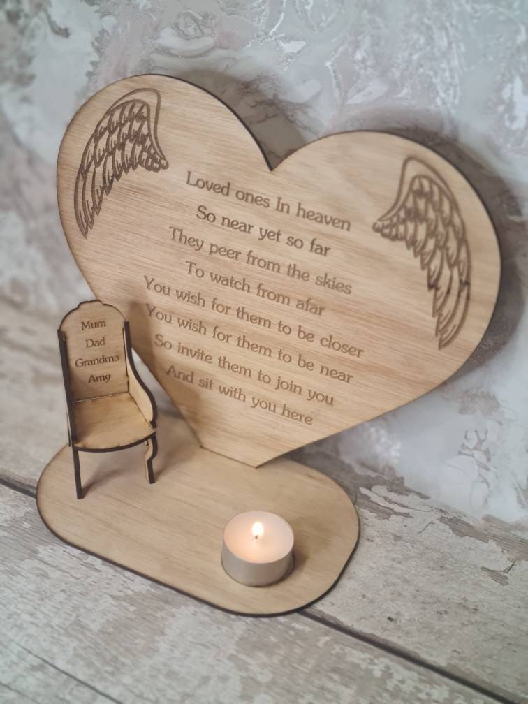 Personalised rememberance candle ornament to remember loved ones, great gift, present, bereavement chair, candle holder, angel love heart