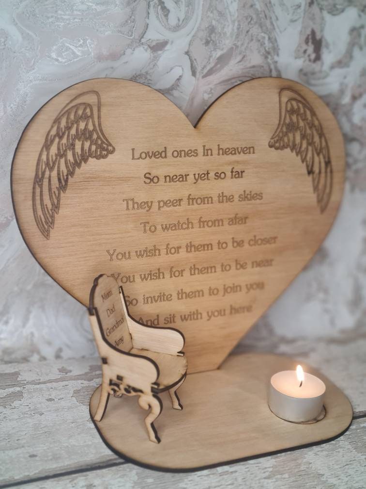 Personalised rememberance candle ornament to remember loved ones, great gift, present, bereavement chair, candle holder, angel love heart