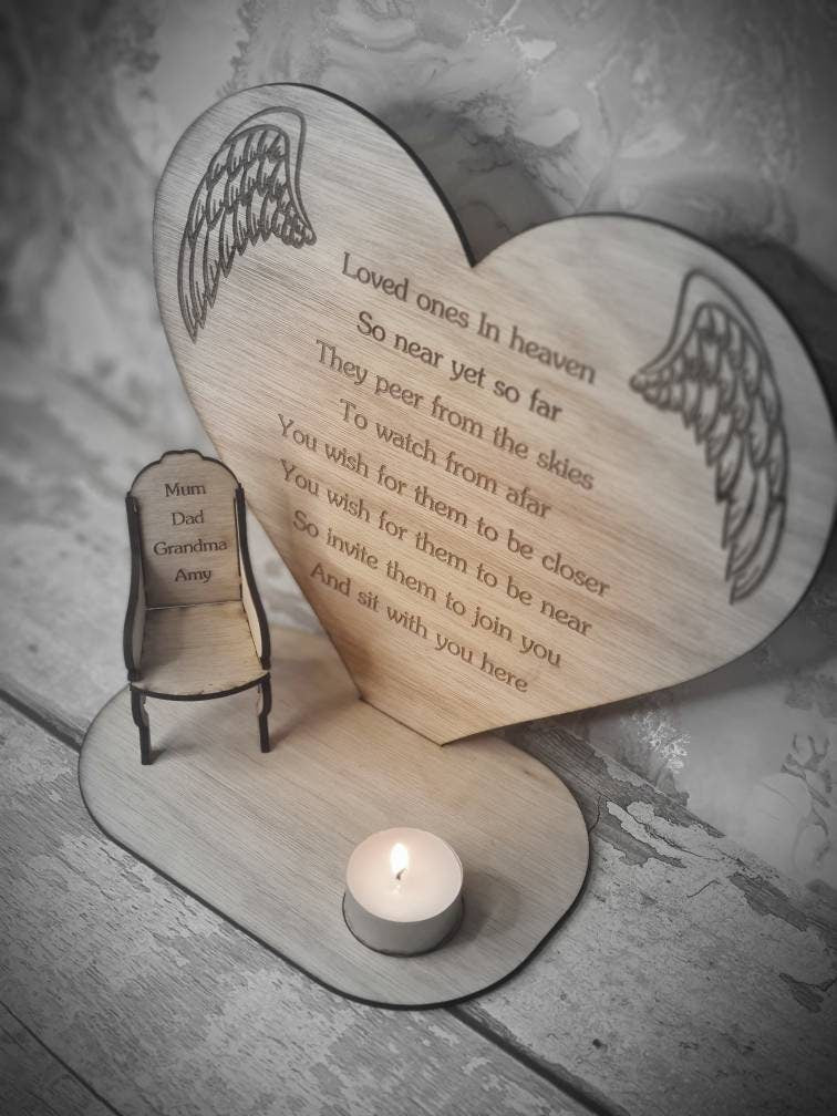 Personalised rememberance candle ornament to remember loved ones, great gift, present, bereavement chair, candle holder, angel love heart
