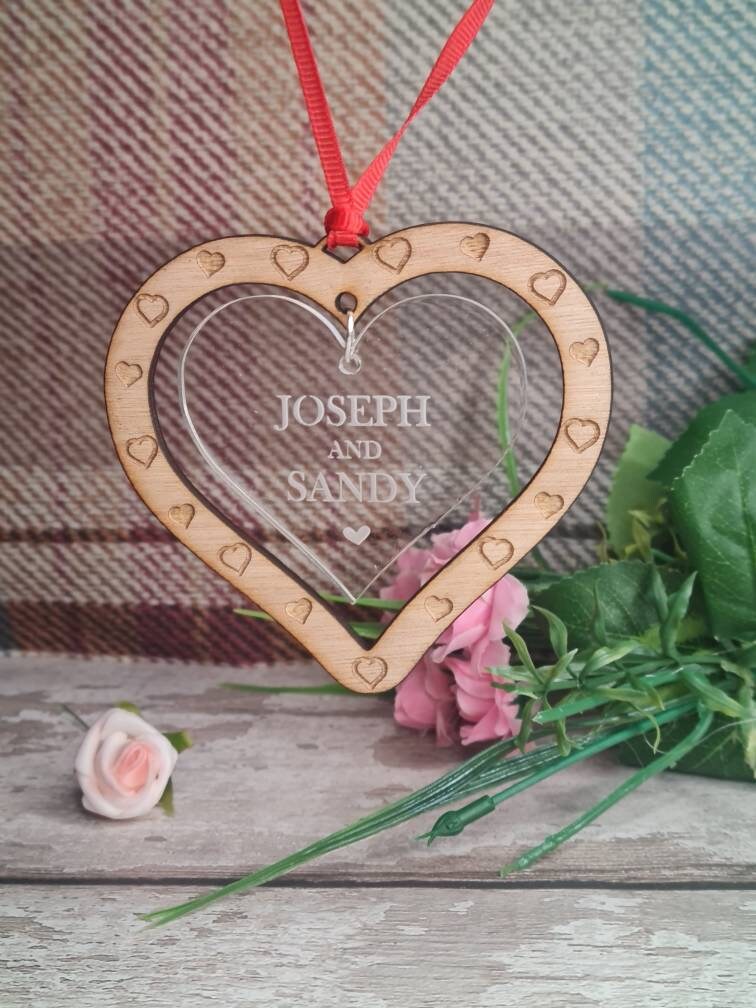 Personolised hanging ornament for couples, perfect gift for valentines day, anniversary, wedding, birthday. Great unique surprise!