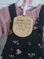 Personalised outfit of the day hanger clothes tag! OOTD, flatlay, photography prop, new baby, children's clothes item!