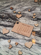 personalised calender keychain, valentines, birthday, anniversary, wedding, fathers day, new baby, friends, Christmas gift