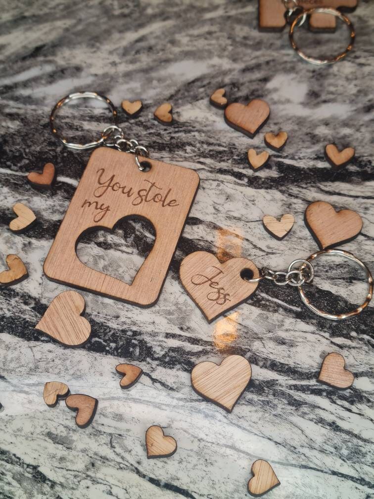 You stole my heart personolised keychain x2, valentines, birthday, anniversary, wedding, fathers day, new baby, friends, Christmas gift