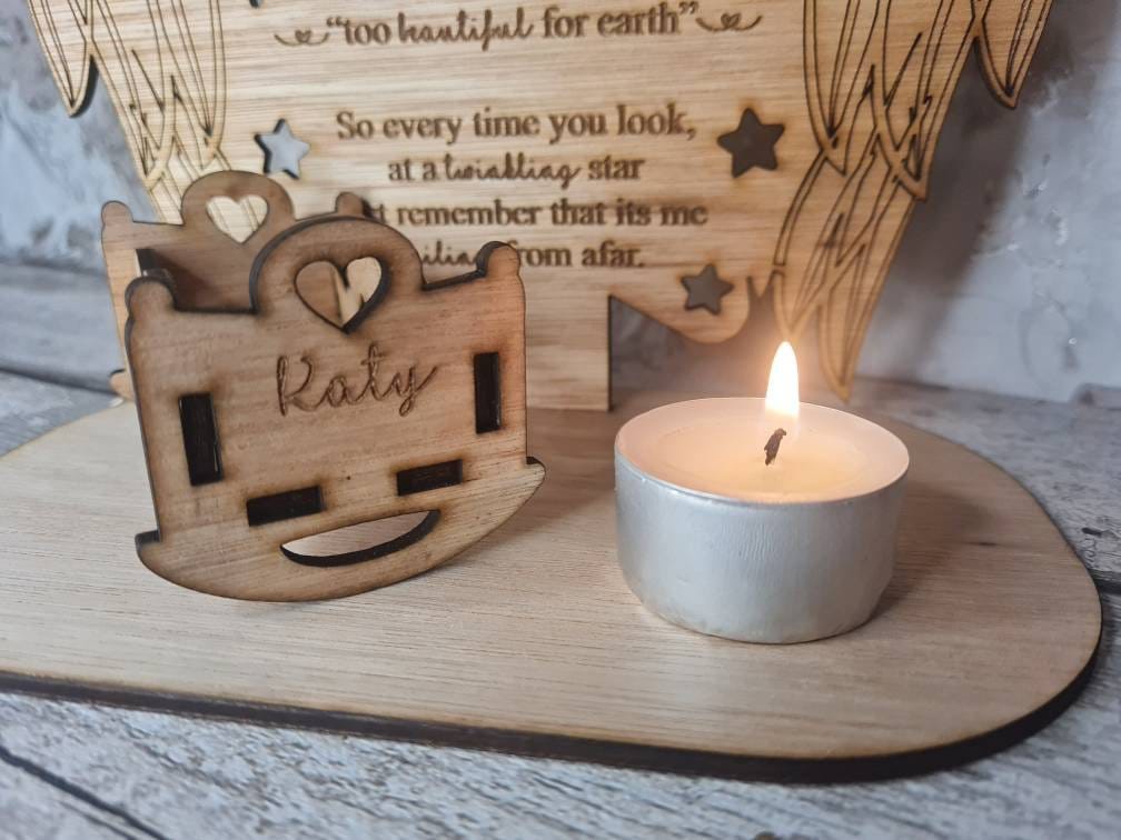 personalised baby memorial candle holder with poem. Stunning rememberance item. Display, memories, lost child, anniversary of death, birth.