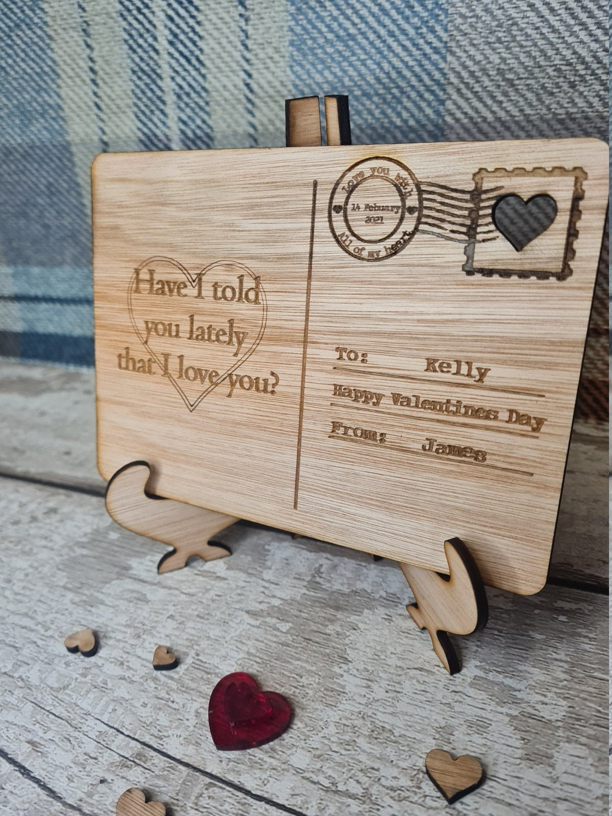Personolised valentines Post Card including stand, birthday, anniversary, wedding, mothers day, new baby, friends, greetings