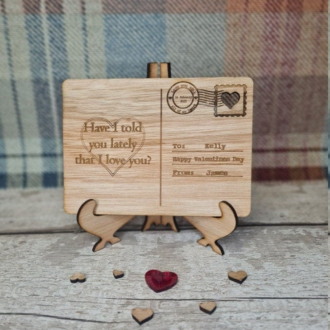 Personolised valentines Post Card including stand, birthday, anniversary, wedding, mothers day, new baby, friends, greetings