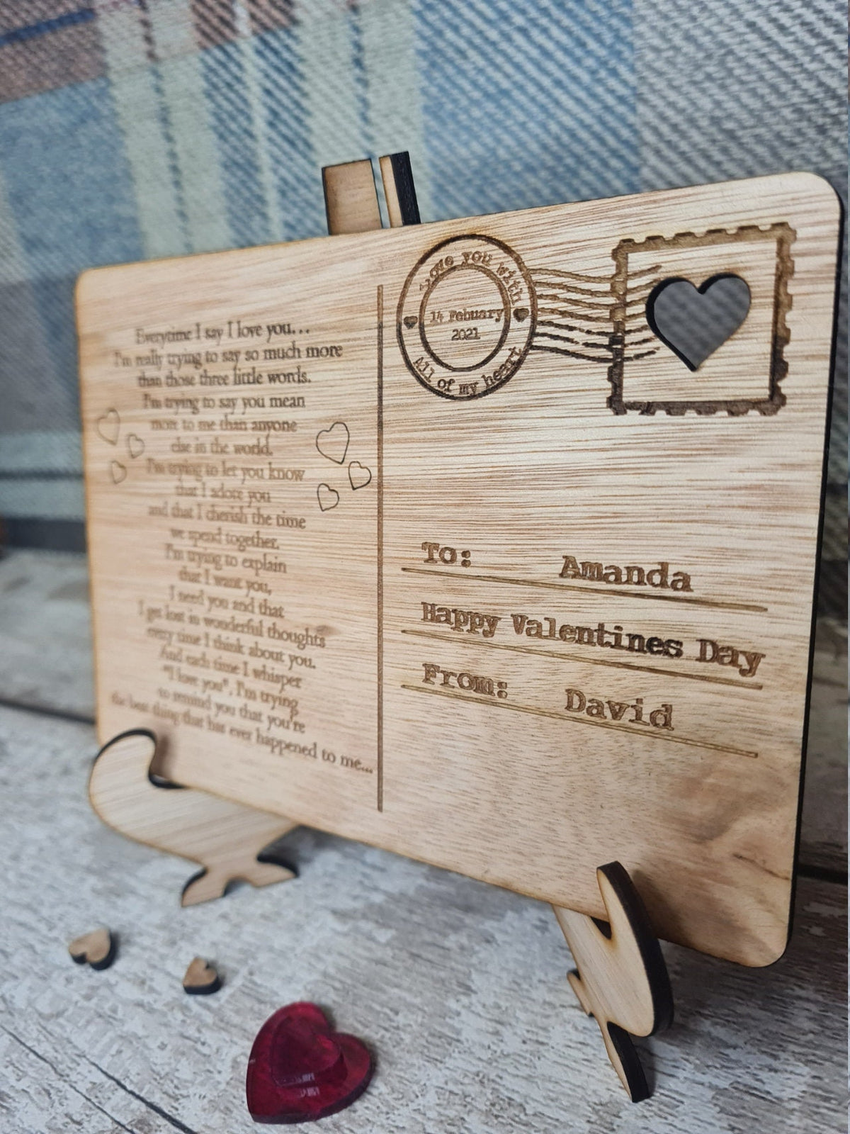 Personolised Poem valentines Post Card including stand, birthday, anniversary, wedding, mothers day, new baby, friends, greetings
