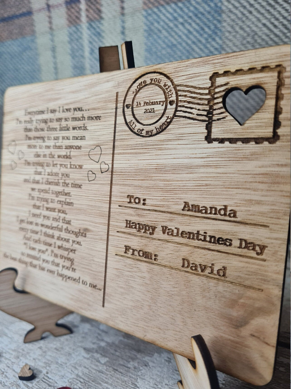 Personolised Poem valentines Post Card including stand, birthday, anniversary, wedding, mothers day, new baby, friends, greetings