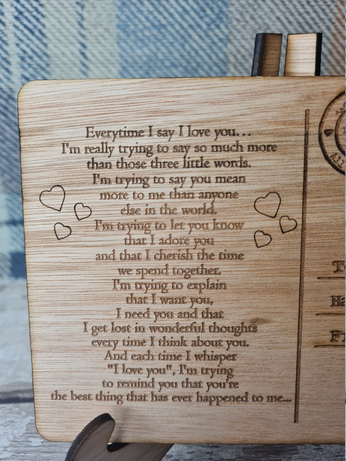 Personolised Poem valentines Post Card including stand, birthday, anniversary, wedding, mothers day, new baby, friends, greetings