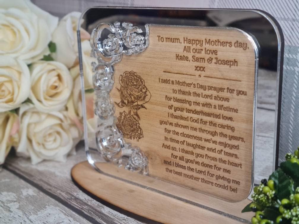 Personalised mothers day frame with choice of verse! Mirrored front. Mum, nan, nanny, grandma, beautiful gift