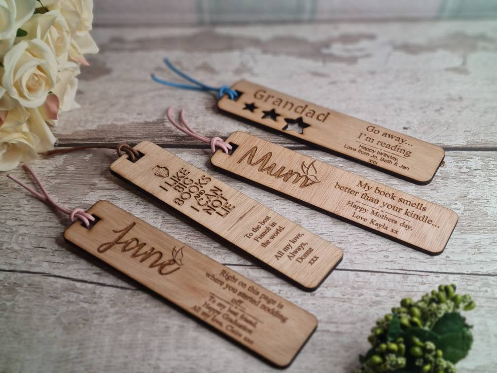 Personolised wooden bookmark, birthday, anniversary present. Mothers and fathers day gift, graduation, grandma, friend, grandad, valentines