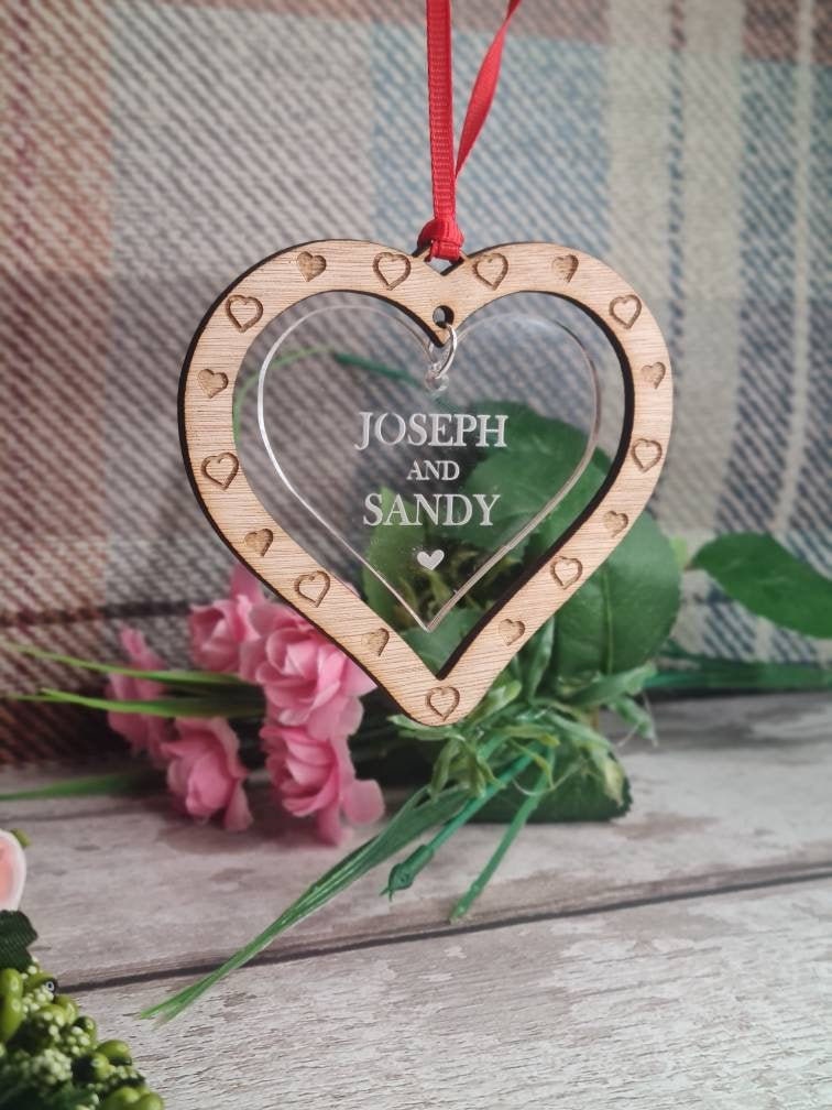 Personolised hanging ornament for couples, perfect gift for valentines day, anniversary, wedding, birthday. Great unique surprise!