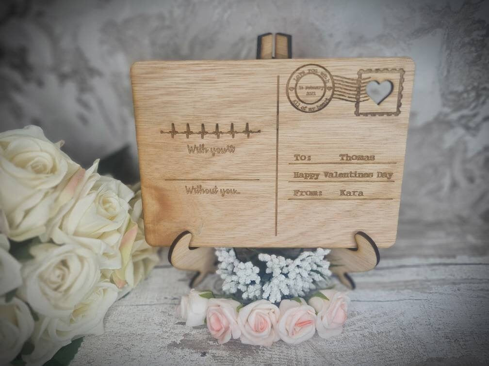 Personolised Heartbeat valentines Post Card including stand, birthday, anniversary, wedding, mothers day, new baby, friends, greetings