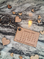 personalised calender keychain, valentines, birthday, anniversary, wedding, fathers day, new baby, friends, Christmas gift