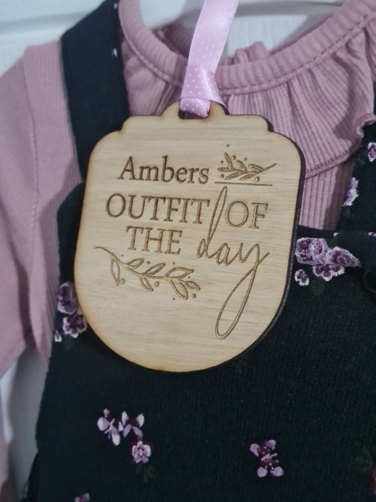 Personalised outfit of the day hanger clothes tag! OOTD, flatlay, photography prop, new baby, children's clothes item!